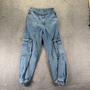 Ragged Jeans Womens 26x28 Blue Cotton Denim Tapered Cargo Jogger Travel Workwear